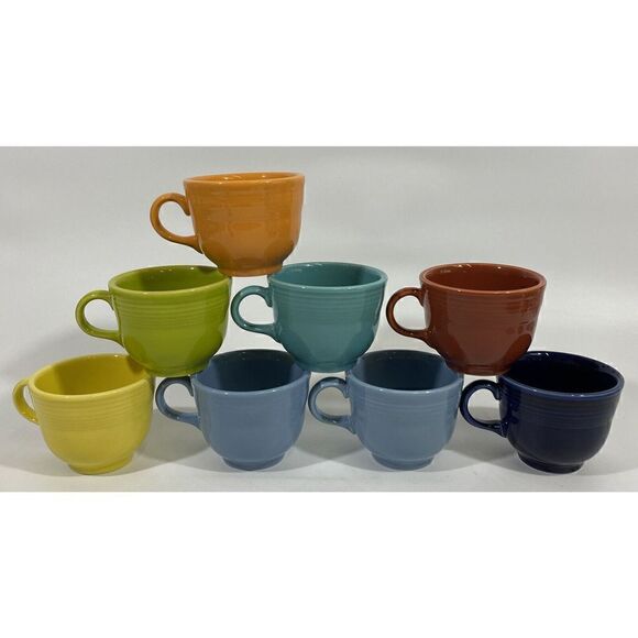 Vintage Homer Laughlin Fiestaware Teacup Mug Lot 8 Blue Teal Orange Lime Green - Picture 1 of 9
